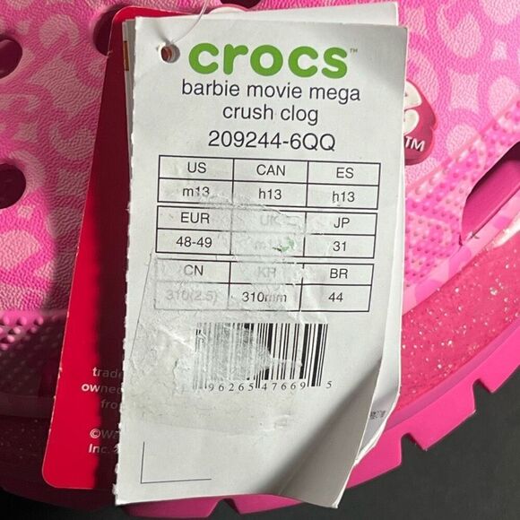 Mens *NWT* CROCS Barbie Movie Mega Crush Pink Clogs / Size 13 - Picture 8 of 8